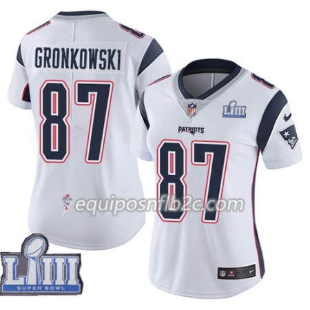 Camiseta Mujer NFL New England Patriots Rob Gronkowski 87 Nike Blanco 2019 Super Bowl LIII 